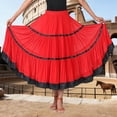 thumbnail image 2 of Color Block Layered Skirts Women Flared Maxi Spanish Traditional Festival Dance Skirt Red XL, 2 of 7