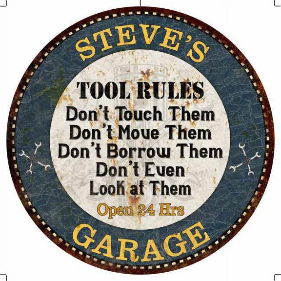 STEVE'S Garage Rules 14" Round Metal Sign Garage Wall Decor 100140015230