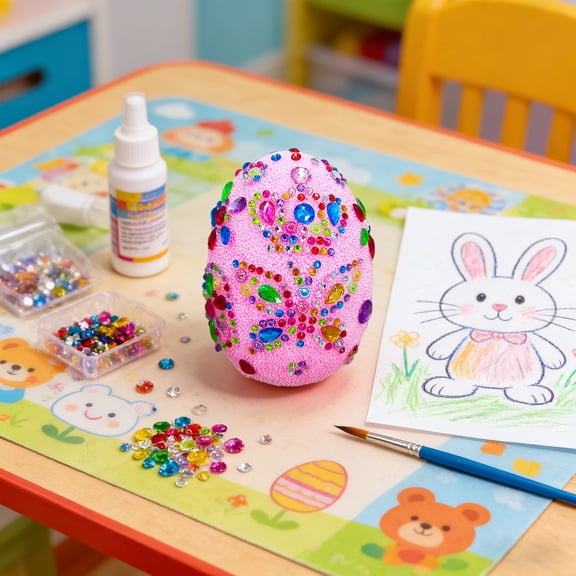 Easter Egg Decorating Kit, DIY Foam Easter Egg Craft Kit With Glitter And Rhinestones, Arts And Crafts For Kids Easter Party Decorations Gift For Girls And Boys