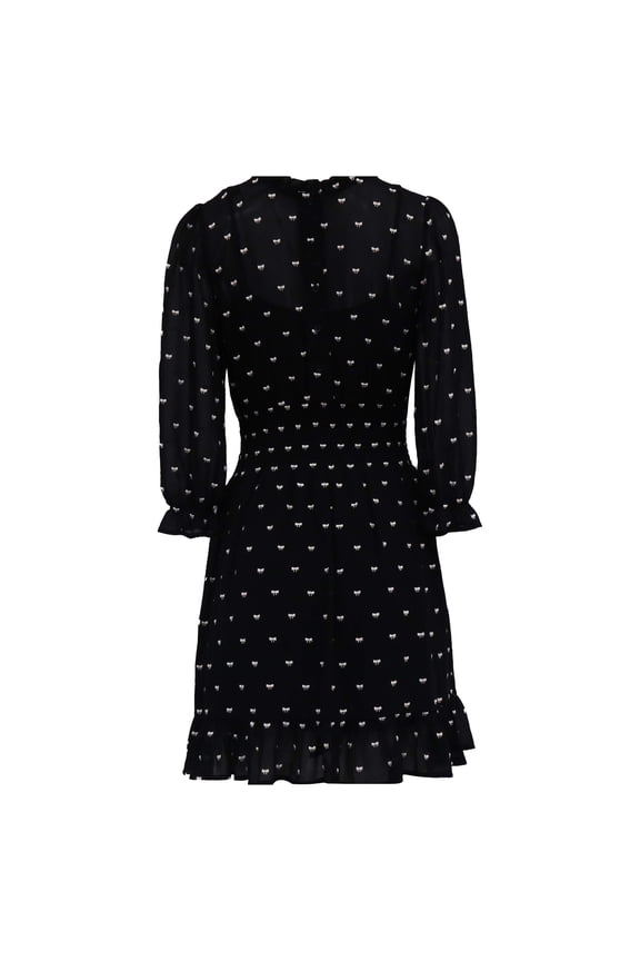 Rythonoeud Bow Print Mini Dress in Black Polyester