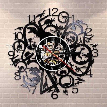 YanGxx Retro Art Different Dinosaur Species Wall Clock Dinosaurs T Rex Home Decor Kid Room Vinyl Record Wall Clock Vintage Movie Gift