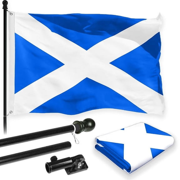 G128 Combo Pack: 6 Feet Tangle Free Spinning Flagpole (Black) Scotland Scottish Flag 3x5 ft Printed 150D Brass Grommets (Flag Included) Aluminum Flag Pole