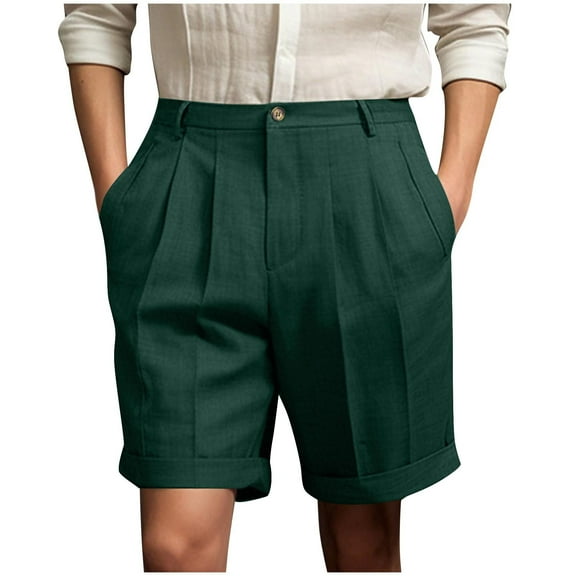 fheaev Golf Dress Shorts for Men Solid Color Button Zipper Casual Summer Beach Shorts Flat Front Shorts for Work Casual