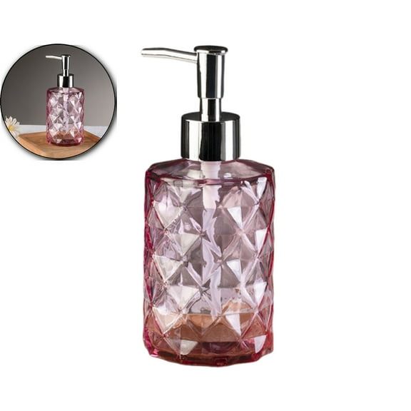 VQPeo Rhombus Glass Soap Dispenser Bottle, Refillable Pump for Shampoo Shower Gel(350ml)