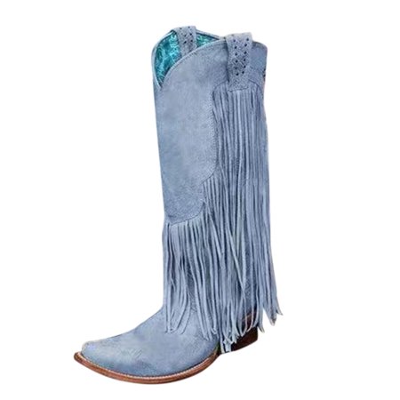 

GNEIKDEING Women s Plus Size Winter Chunky Heel Fringe Boots Women s High Heel Boots Tall Boots Gift on Clearance