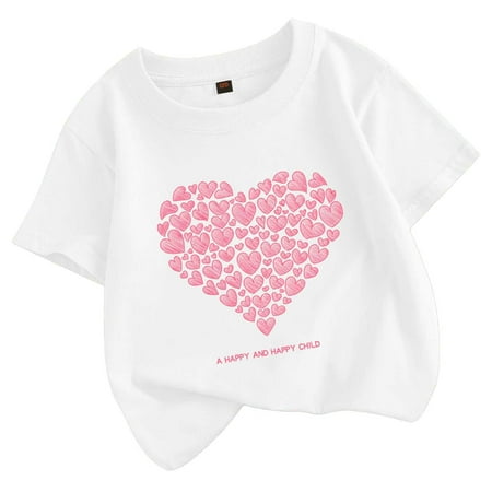 AWZXDE Girls Loe Print Short Sleeve T Shirt Oversized Casual Top For Spring Summer Loose Fit Girls Tops For Kids Youth 8-14 Years White,6-7 Years