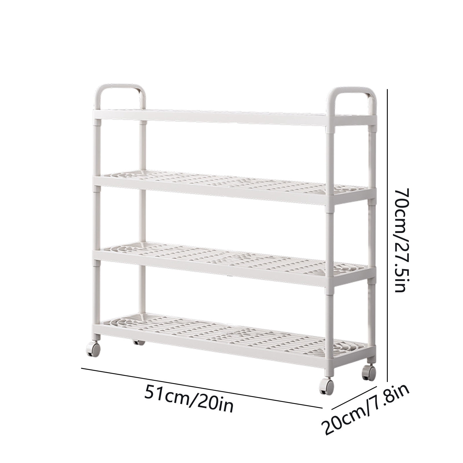 27.6x20.1x7.9 in Rolling Plastic Shoe Rack, Stackable & Detachable, Fits Boots & Sneakers, White Rust-Proof Entryway/Dorm/Garage Storage
