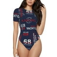 thumbnail image 1 of Kdxio Style Nautique Imprimé Voilier Justaucorps à Manches Courtes Col Rond Modal Doux Confortable Ajusté Aguichant Haut-Grand, 1 of 7