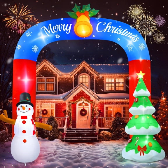 Yexmas 8FT Christmas Inflatable Archway with Snowman & Christmas Tree,Blow Ups Xmas Inflatable with LED Lights,Outdoor Decor for Xmas Holiday Party Yard Garden Lawn