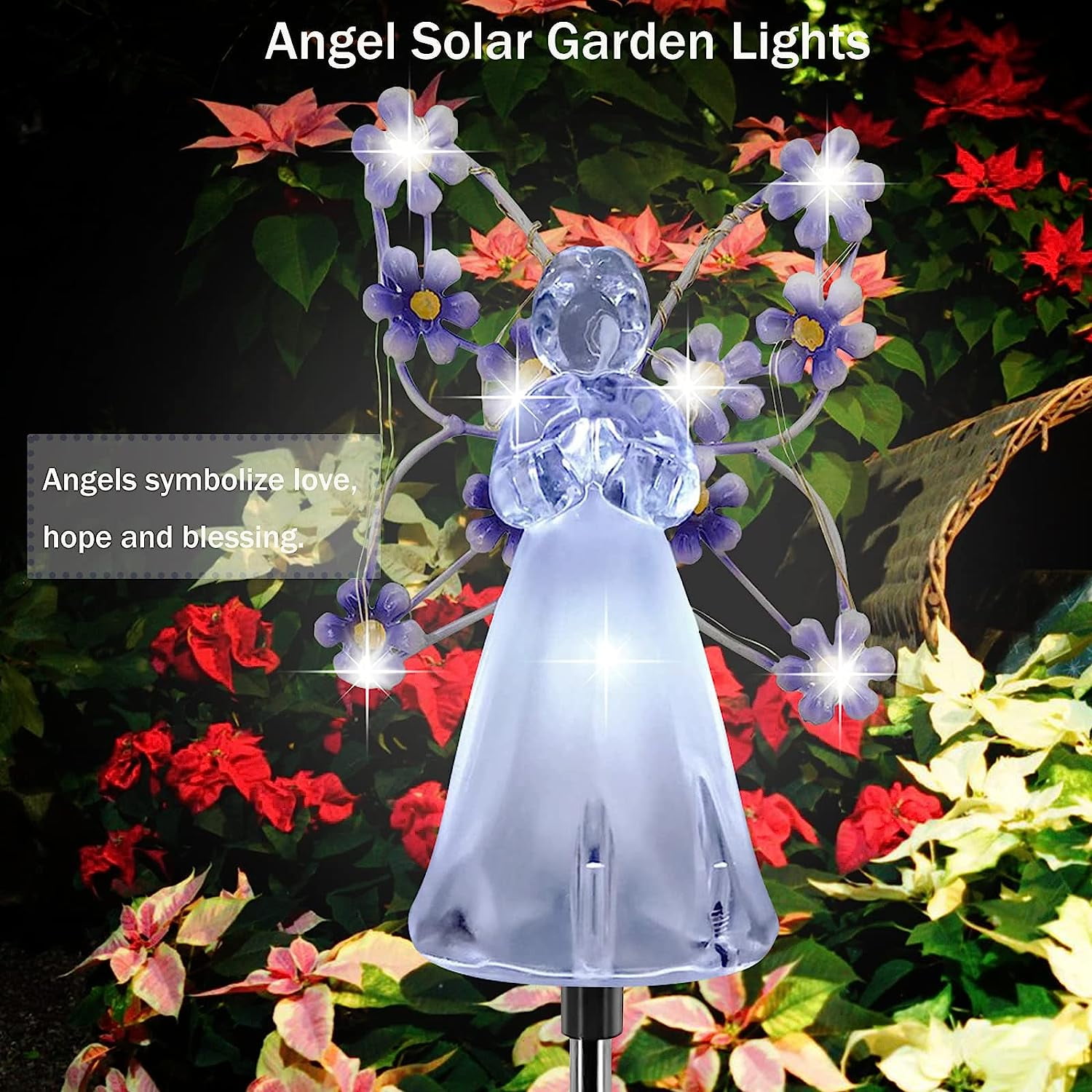 Solar Garden Lights, Outdoor Waterproof Solar Garden Stake Lights, Solar Pathway Lights for Patio Yard Lawn Grave Cemetery, Memorial Sympathy Gift (Purple)