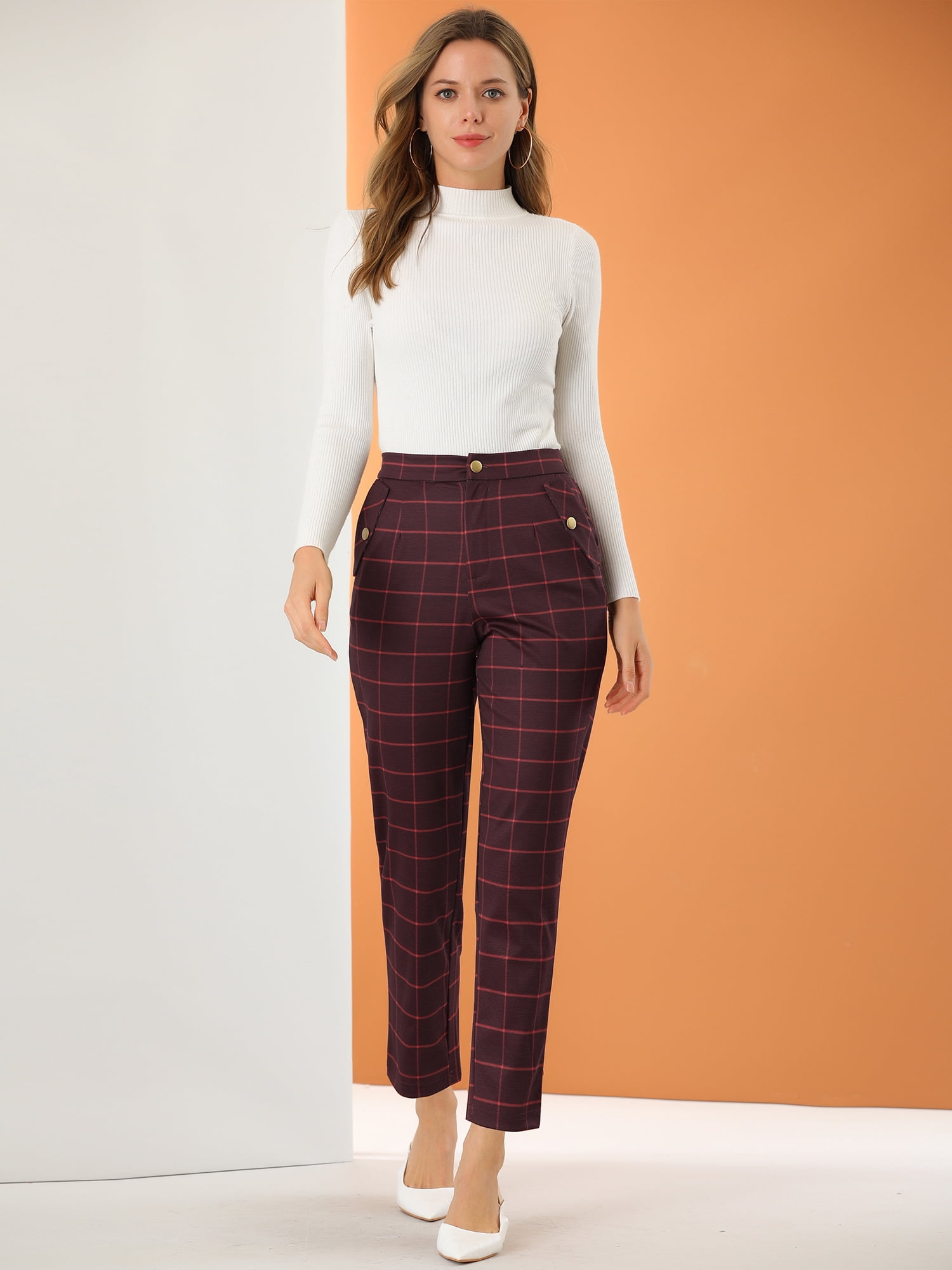 Allegra K Women's Vintage Tartan Plaid 