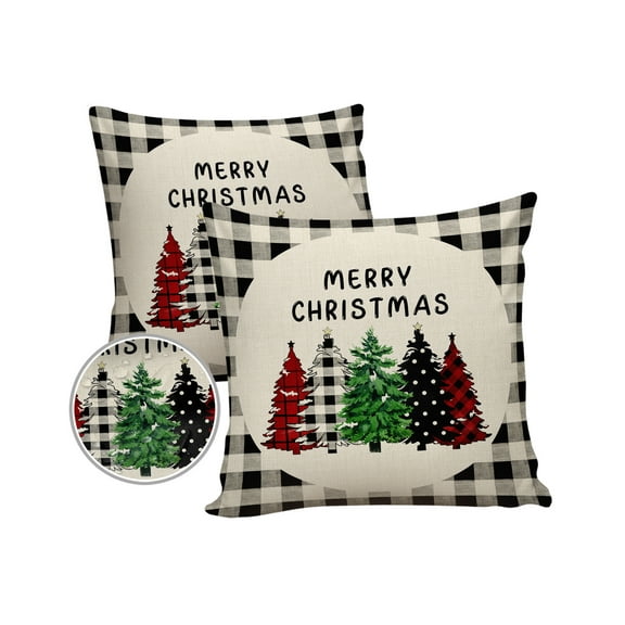 Pack of 2 Outdoor Pillow Covers, Merry Christmas Plaid Truck White Black Buffalo Plaid Waterproof Square Throw Pillowcase Cushion Decorative Pillow Covers for Couch Patio Tent, 20x20 in