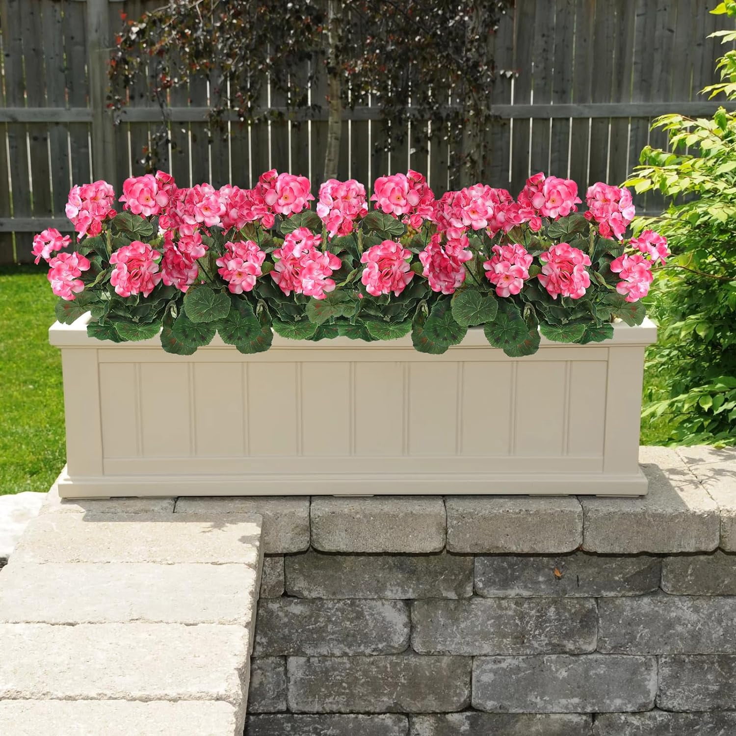 9 Pcs 14'' Artificial Geranium Silk Flower Outdoor UV Resistant Garden Plants Bush Faux Flowers for Home Wedding Kitchen Table Centerpieces Decor (Pink)