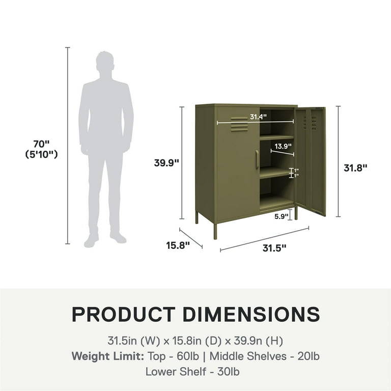 Ameriwood Home Bentley 2-Door Metal Locker Cabinet, Olive Green