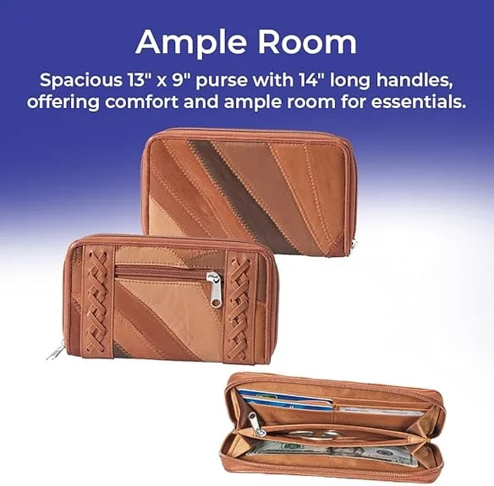 Leather 3-Piece Bag Set for Women, Brown Handbag, Wallet, and Matching Coin Purse, Ladies Patchwork Leather Shoulder Bag
