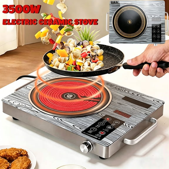 OhhGo Electric Ceramic Stove, 3500W Hot Plate Infrared Induction Cooker, Home Cooktop Cooking Furnace US 110V, Portable Cooker Cooktop Burner with 2 Handle, Black