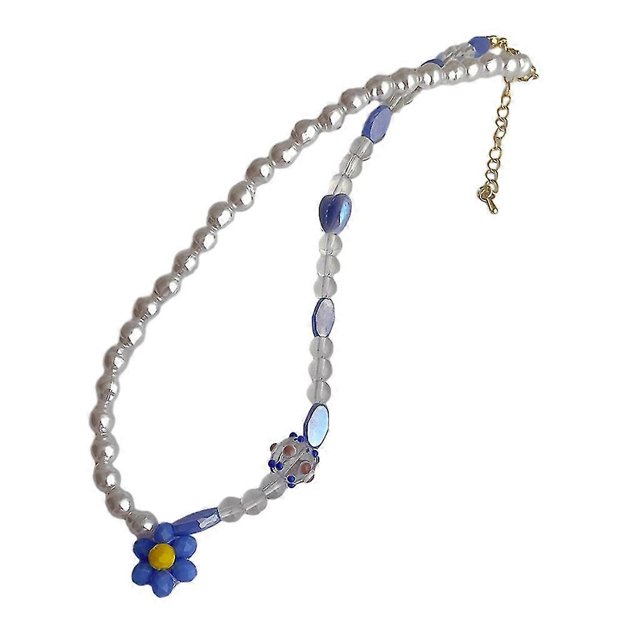 Collar de cuentas de flores de colores Yuxing Con colgante de dije floral azul