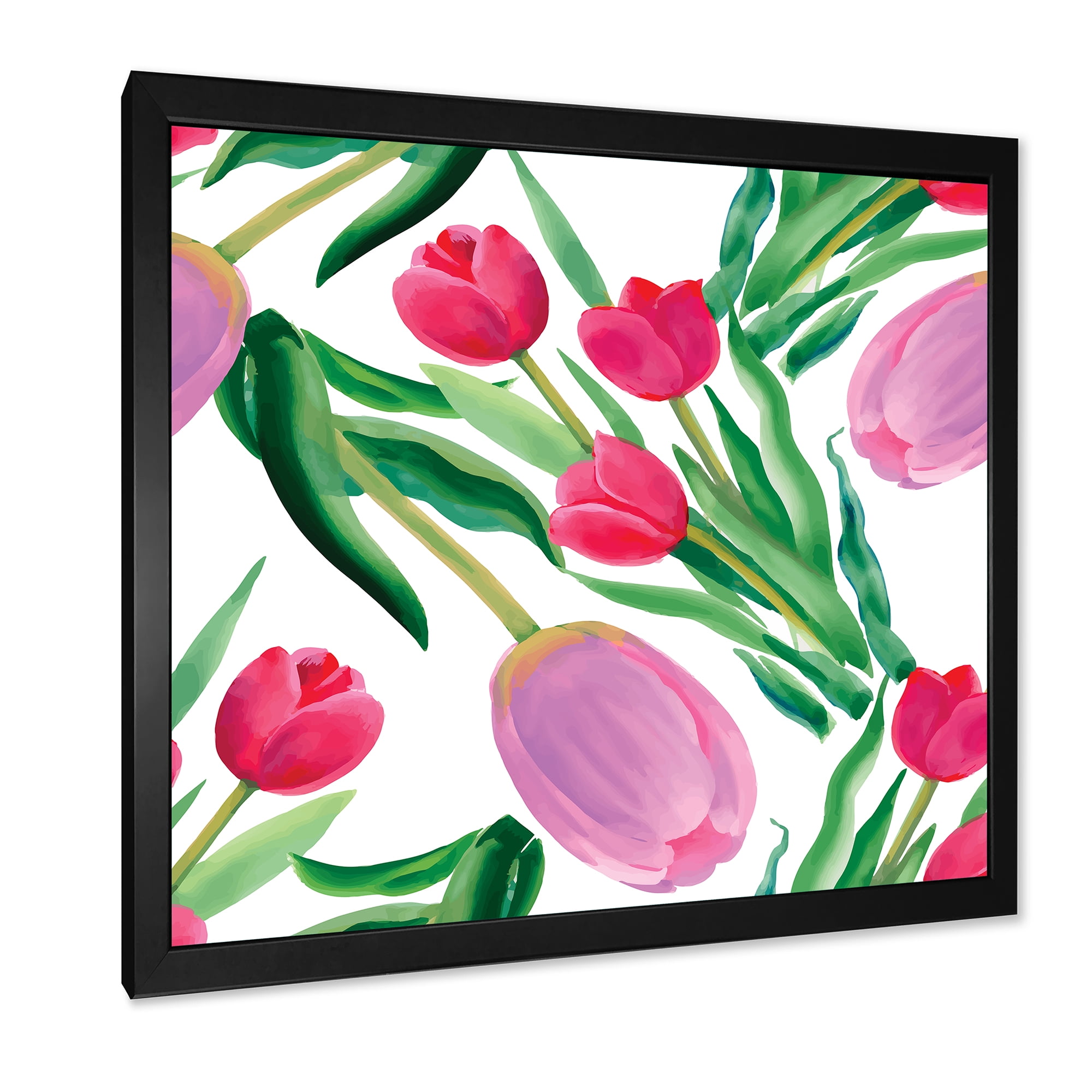 Designart 'Blooming Beautiful Pink Tulips Flowers On White' Traditional Framed Art Print