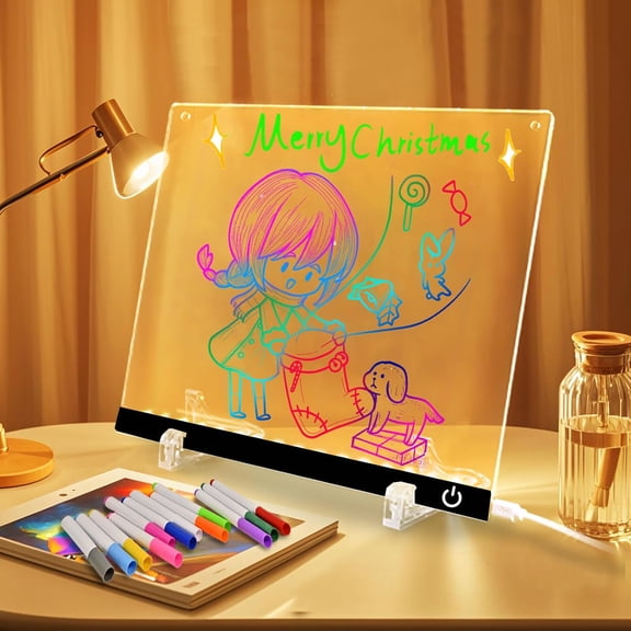 LED Note Board with Colors 12-Color Illuminated Acrylic Drawing Board - Dry-Erase Night Light with Stand for Home/Office/Gift/Festival (13.8" W x 10.3" H (White))