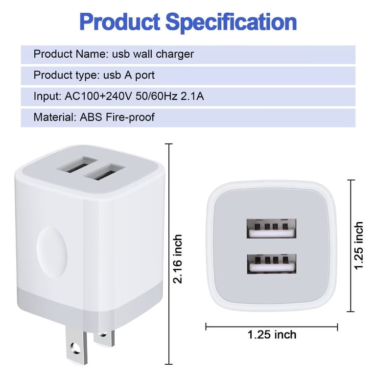 Ailkin 5V/2.1A USB Wall Charger Block 4-Pack photo 4
