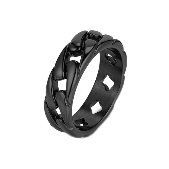 HIJONES Men's Women's Stainless Steel Solid Chain Link Band Statement Ring Gothic 7MM Wide Pinky Ring Black Size 13