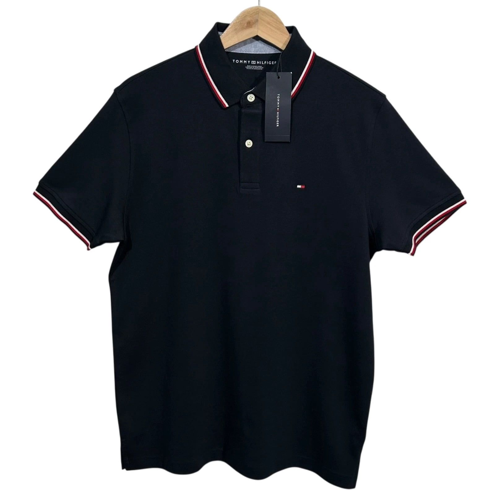 Tommy Hilfiger Mens Classic Fit Interlock Polo Shirt (Small, Black