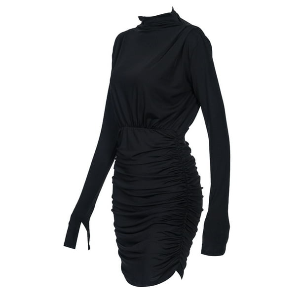 Ziyixin Ziyixin Women Skinny Dress Autumn And Winter Sexy Style Long Sleeve Solid Color Round Neck Ruched One Piece Dress Walmart Com Walmart Com