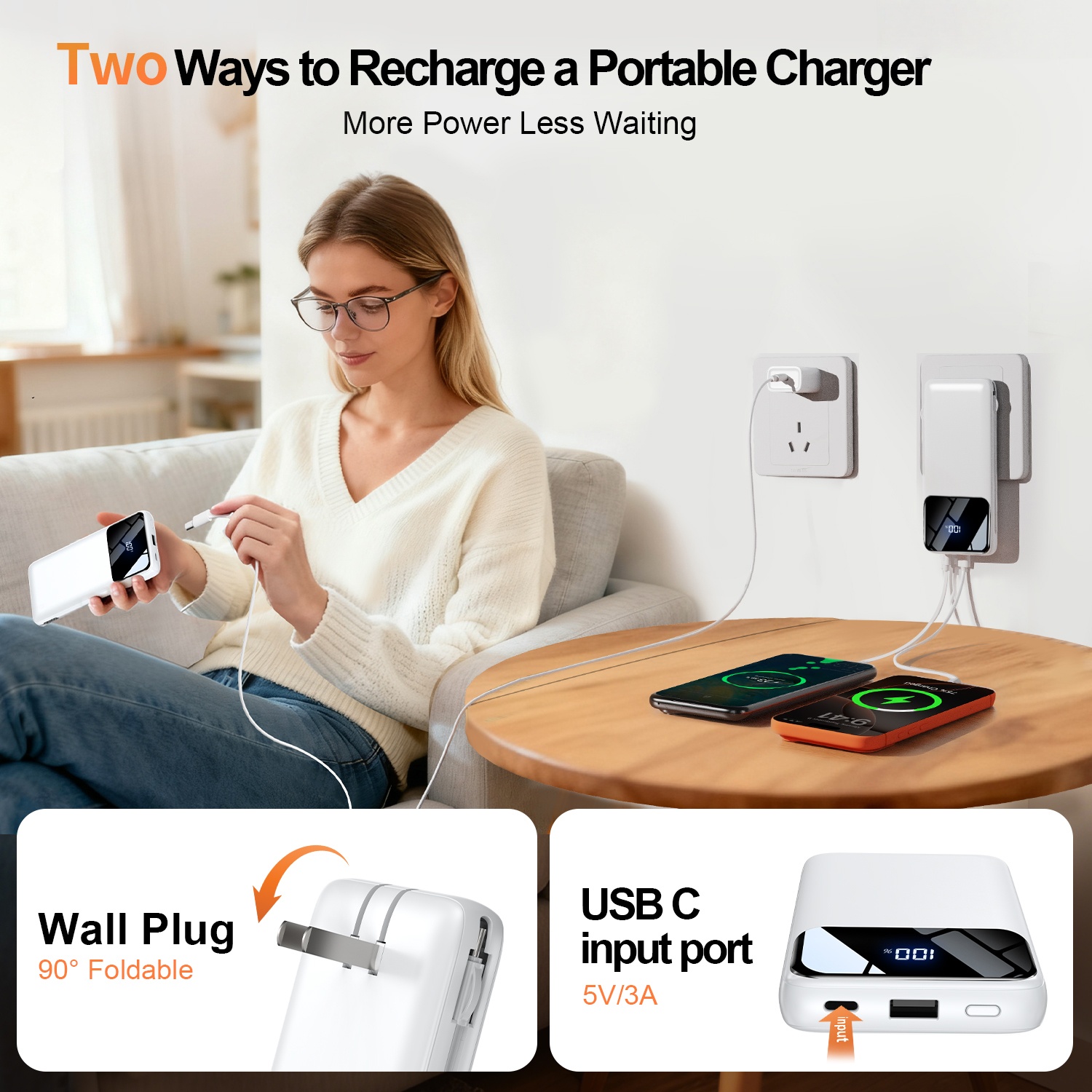 Mguzdi 10000mAh Portable Charger with Built-In Cables and Wall Plug photo 4