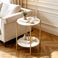 thumbnail image 4 of Real Sintered Stone Sofa Side Coffee Table Double Tiers Round Table Gold Frame, 4 of 13
