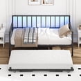 thumbnail image 4 of HMYG Twin Daybed with RGB LED Lights Charging Station,Height Adjustable Day Bed Frame with Trundle,Versatile Metal Sofa Bed Frame for Bedroom,Living Room,Guest Room,Black, 4 of 12