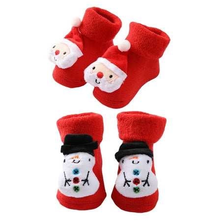 

HEMOTON 2 Pairs Christmas Winter Socks Newborn Thicken Cotton Sock Baby Warm Socks