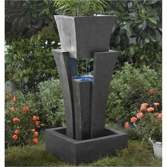 Bowery Hill Raining Water Fountain Planter with Led Light