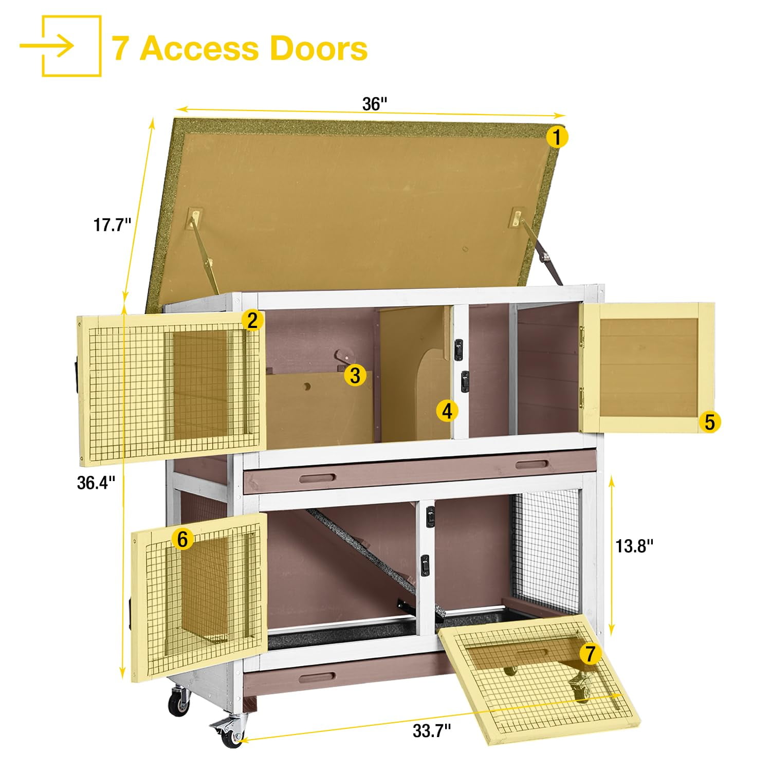 AIVITUVIN Wooden Rabbit Hutch Indoor Outdoor Rabbit Cage with Two Removable Trays Bunny Cage on Wheels Pet House Guinea Pig Cage 2 Story (Brown)