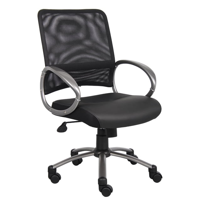 Boss Office Products Chaise de Bureau de Travail en Cuir à Dossier en Maille Plus, Noire