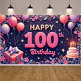 thumbnail image 6 of Pink Glitter 100th Birthday Banner Gold Lettering Happy 100th Display Colorful Balloons Floral Decor Centennial Backdrop for 100th Birthday Party Centennial Celebration Photo Shoot, 6 of 9