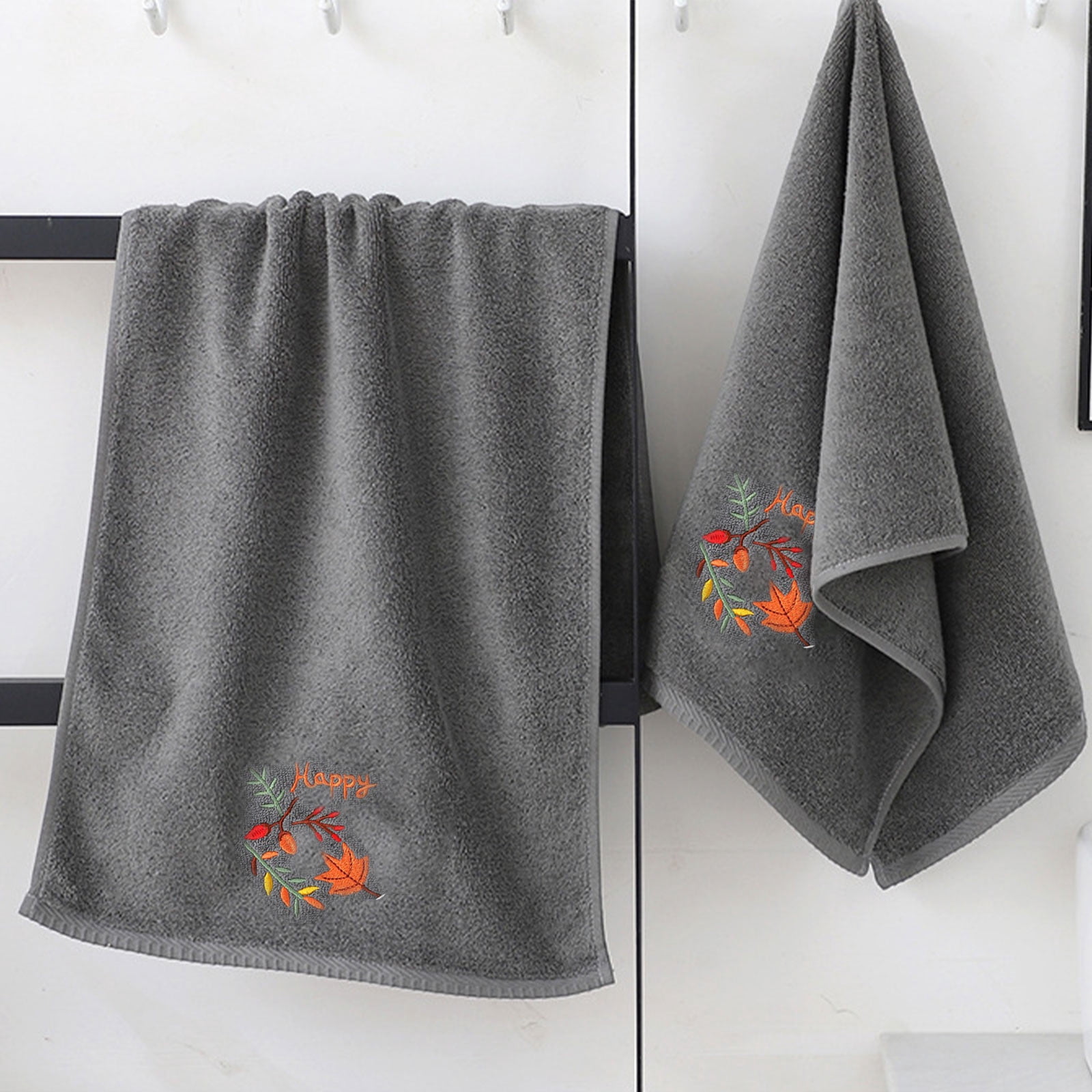 Xuniizn Bath Towels, Bath Towel Set for Halloween Decor, Cottons 2 Bath Towels + 2 Towels + 2 Square Towels, Hand Towels for Bathroom, Soft Face Towels for Holiday, Halloween Decoratives, Gray