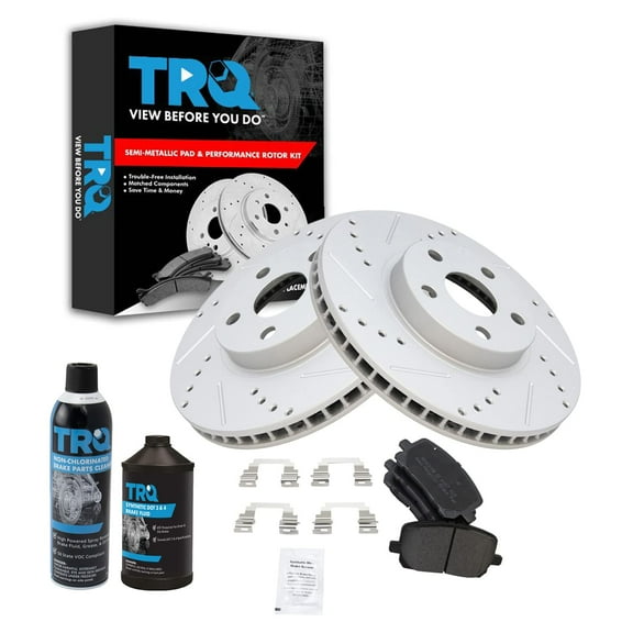 TRQ Front Performance & Brake Rotor & Metallic Pad Kit w/Chemicals BKA16386
