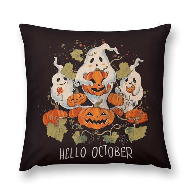 Funda de almohada de Halloween con diseño divertido y decorativo de felpa corta de 18 x 18 pulgadas, cojín para sofá cama de 18 x 18 pulgadas