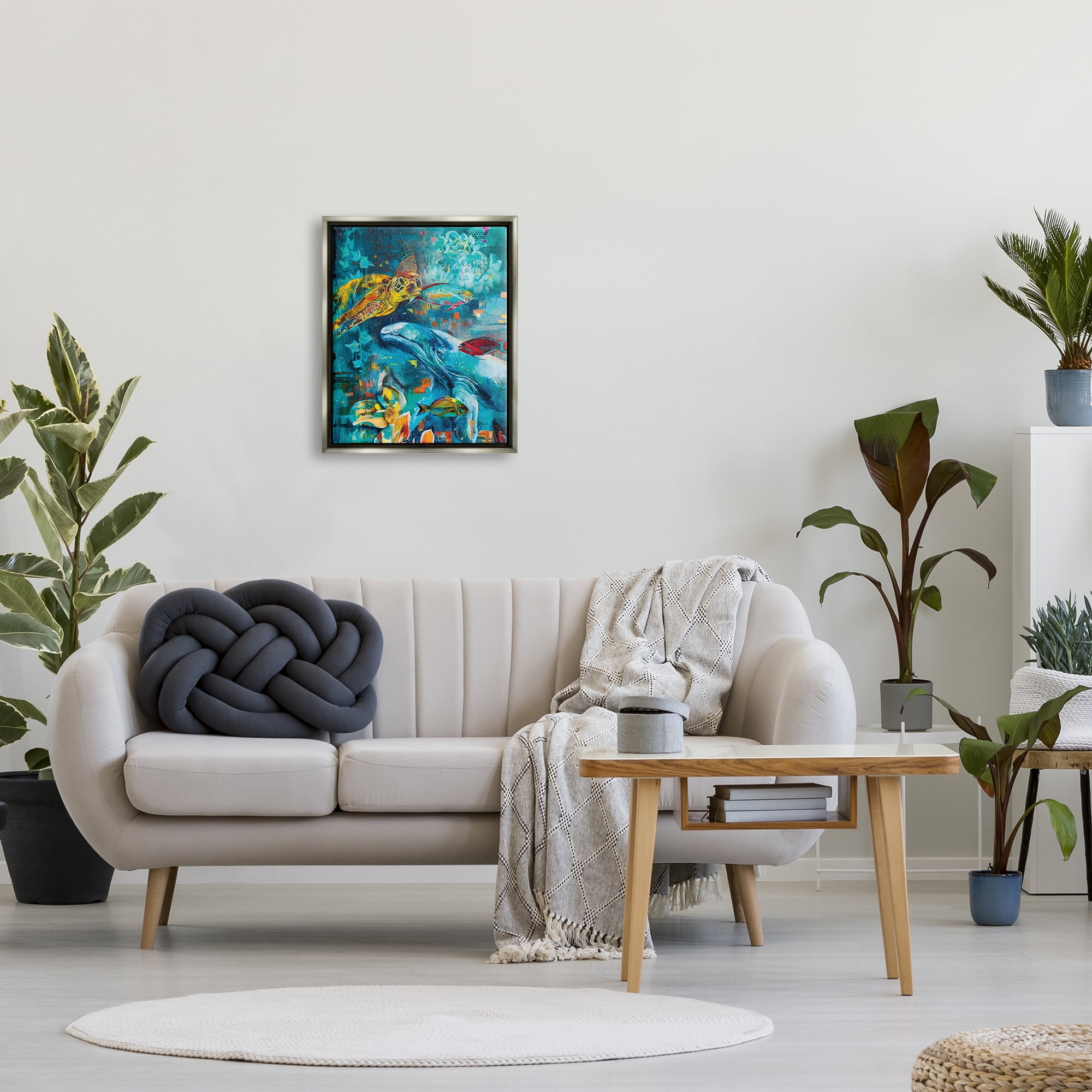 Stupell Industries Abstract Underwater Creatures Animals & Insects Painting Gray Floater Framed Canvas Art Print Wall Art, 17 x 21