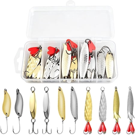 10 Pack Metal Spoon Fishing Lures Saltwater Hard Baits with Treble Hooks Casting Spoons for Salmon Bass