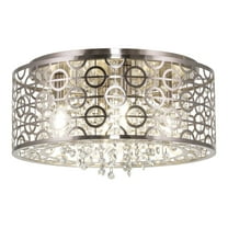Kira Home Brielle 15" Modern Chic 4-Light Crystal Flush Mount Chandelier Round Metal Shade, Dimmable, Brushed Nickel