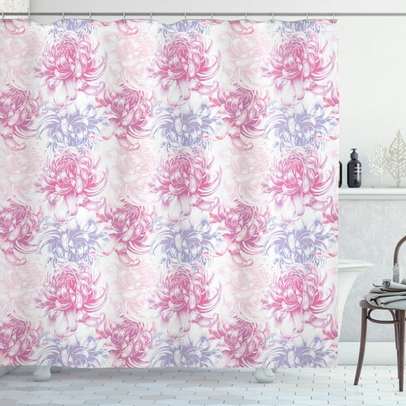 Ambesonne Flowers Shower Curtain, Romantic Floral Design, 69"Wx84"L, Pink and White