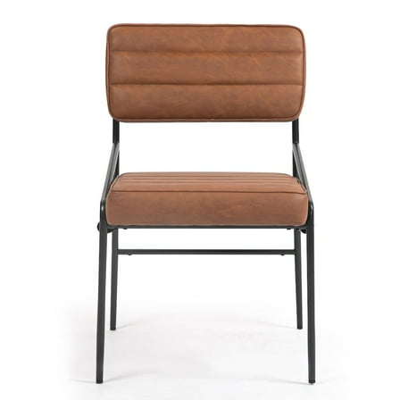 Glamour Home Becker Brown Faux Leather Dining Chair with Black Iron Legs