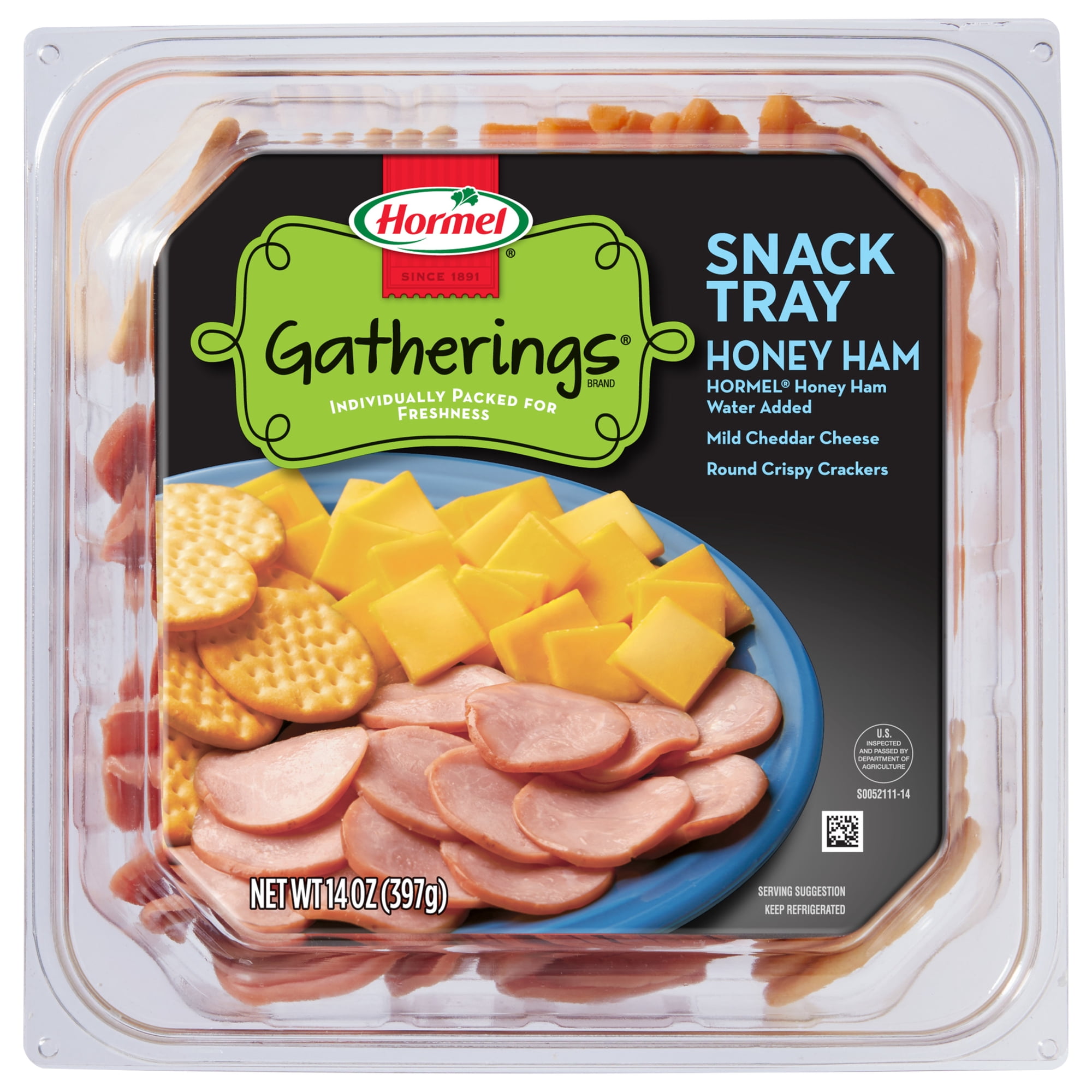 HORMEL GATHERINGS, Honey Ham with Cheese and Crackers, Deli Snack, Refrigerated, Plastic 14 oz Plastic Tray