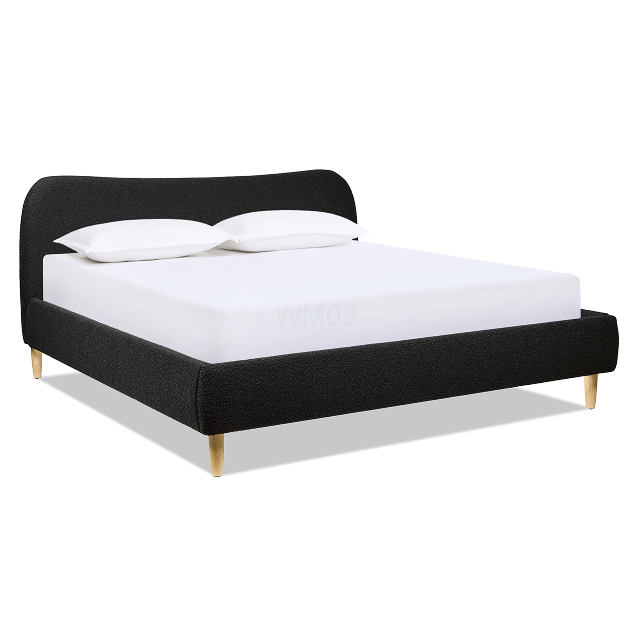 King Size Upholstered Platform Bed Frame with Curved Boucle Headboard, No Box Spring Required, Sturdy Wood Slat Support, Modern Bedroom Centerpiece