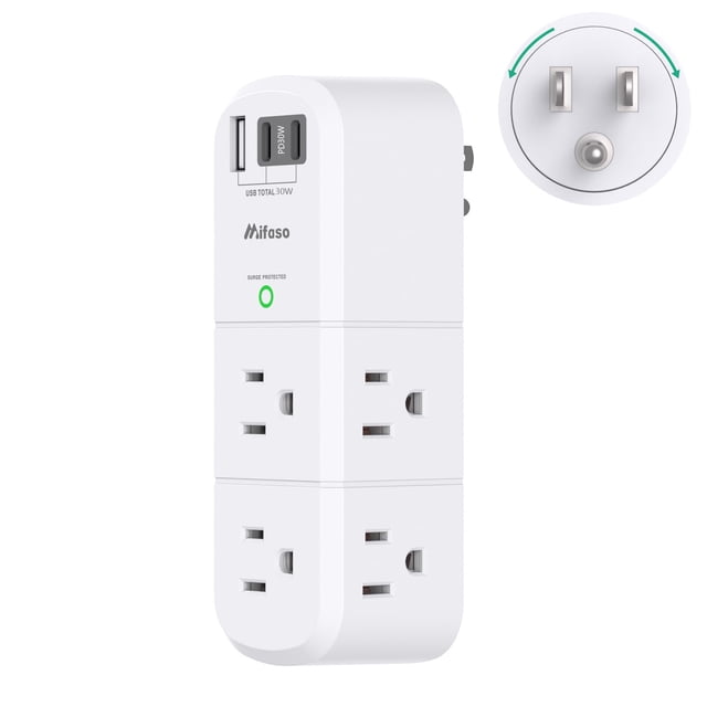 Extensor de enchufe y protector contra sobretensiones Mifaso PD30W con 6 AC y 3 USB