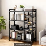 Movable Wire Rack, Heavy-Duty 4-Tier Storage Shelf with 3 Baskets and ...