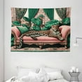 thumbnail image 2 of Ambesonne Leopard Tapestry Wall Hanging, Monsteras Wild Cat Lounge, 80"x60", Pink and Jade Green, 2 of 3