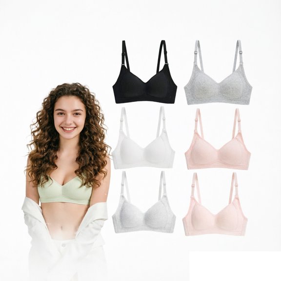 Teen Girls Cotton Training Bras Breathable Wireless Adjustable Straps 6 Pack Soft Comfort