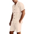 thumbnail image 6 of Men's 2 Piece Linen Short Sleeve Button Down Shirt and Shorts Set Casual Summer Outfits Size 3XL Khaki, 6 of 9